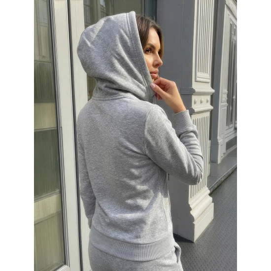 Pilkas moteriškas komplektas su gobtuvu Kornel Moteriški komplektai