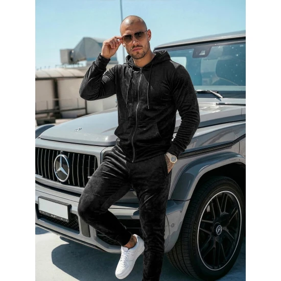 Juodas vyriškas veliūrinis komplektas Silk Sportiniai kostiumai Premium