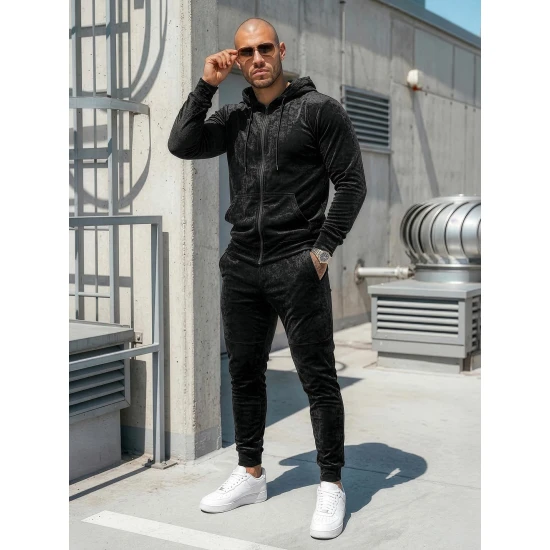 Juodas vyriškas veliūrinis komplektas Silk Sportiniai kostiumai Premium