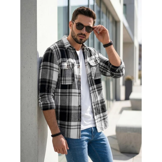 Vyriški balti/juodi flaneliniai marškiniai Cory Marškiniai