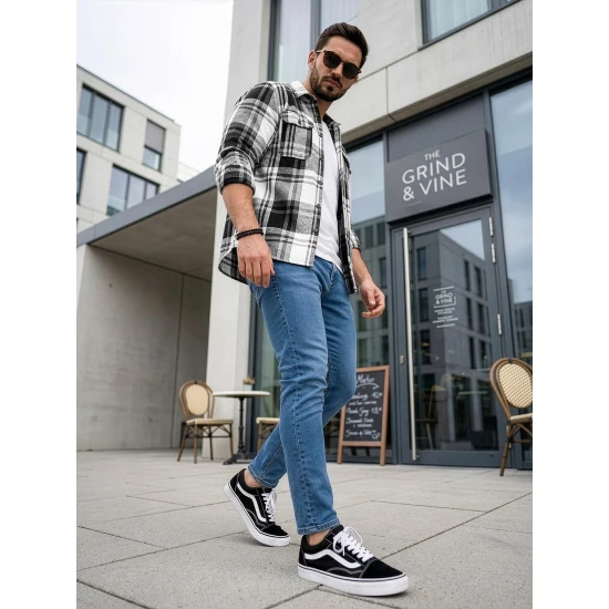 Vyriški balti/juodi flaneliniai marškiniai Cory Marškiniai