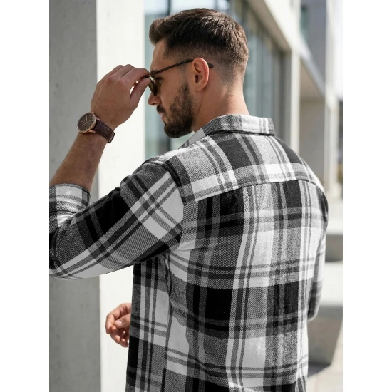 Vyriški balti/juodi flaneliniai marškiniai Cory Marškiniai
