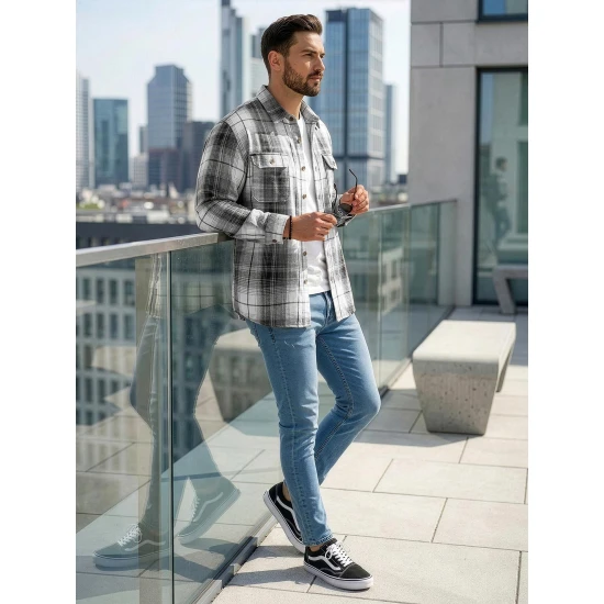 Vyriški juodi/balti flaneliniai marškiniai Cory Marškiniai