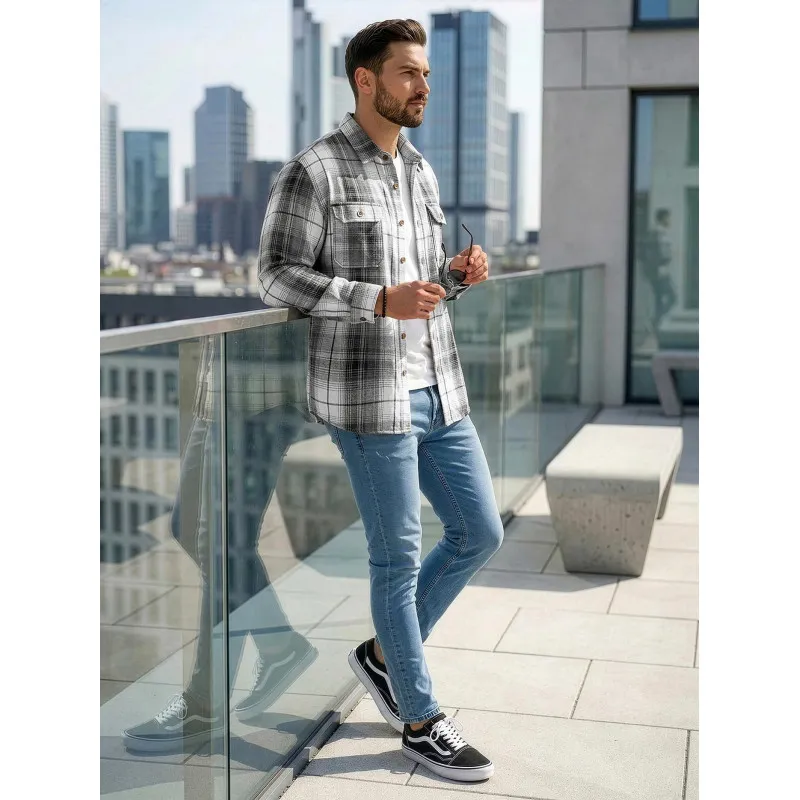 Vyriški balti/juodi flaneliniai marškiniai Cory Marškiniai