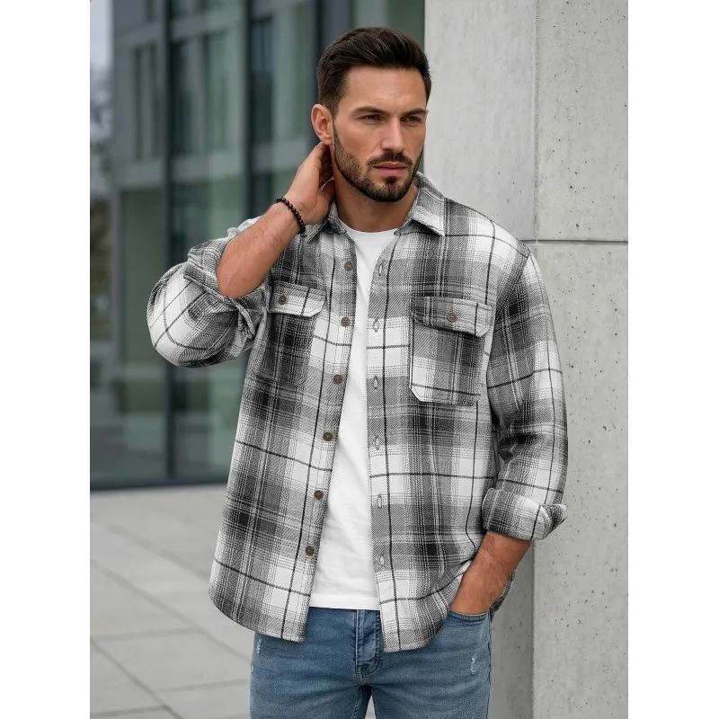 Vyriški balti/juodi flaneliniai marškiniai Cory Marškiniai