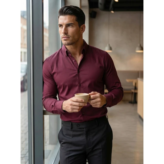 Vyriški bordo marškiniai Top Marškiniai