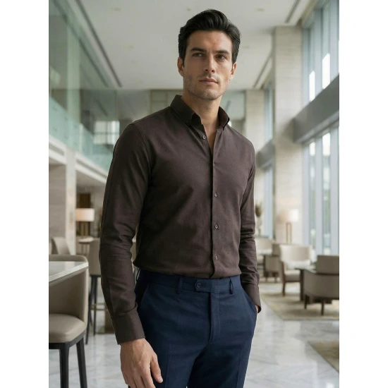 Vyriški tamsiai rudi marškiniai Top Marškiniai