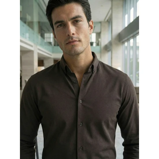 Vyriški tamsiai rudi marškiniai Top Marškiniai