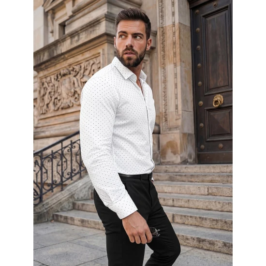 Vyriški balti taškuoti marškiniai Royal Marškiniai