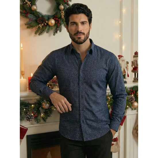 Vyriški tamsiai mėlyni marškiniai Melba