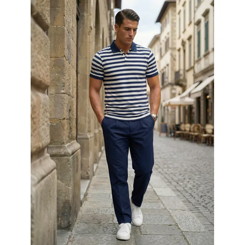 Men’s blue striped polo shirt Captain POLO T-shirt