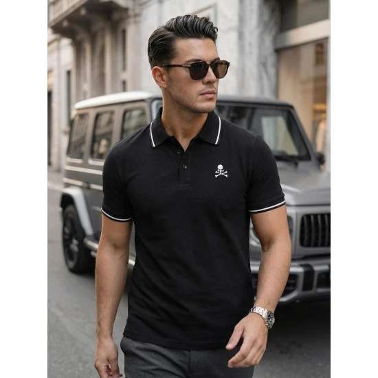 Vyriški juodi polo marškinėliai Skull POLO marškinėliai