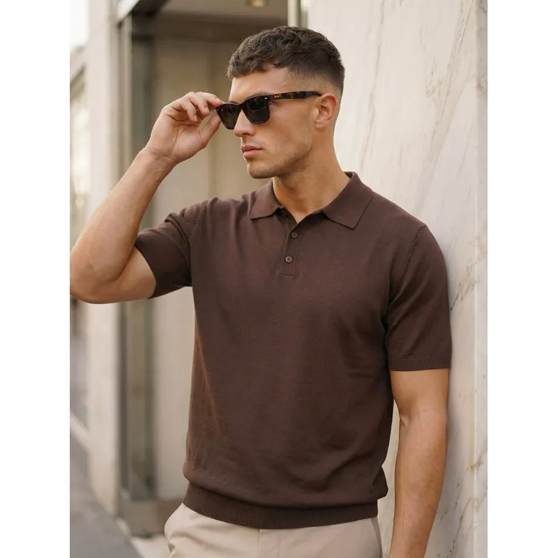 Men's dark brown Vibe polo shirt POLO T-shirt