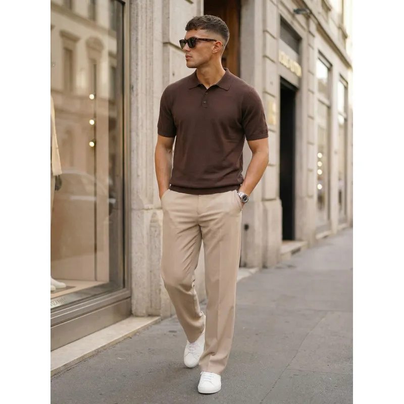Men's dark brown Vibe polo shirt POLO T-shirt