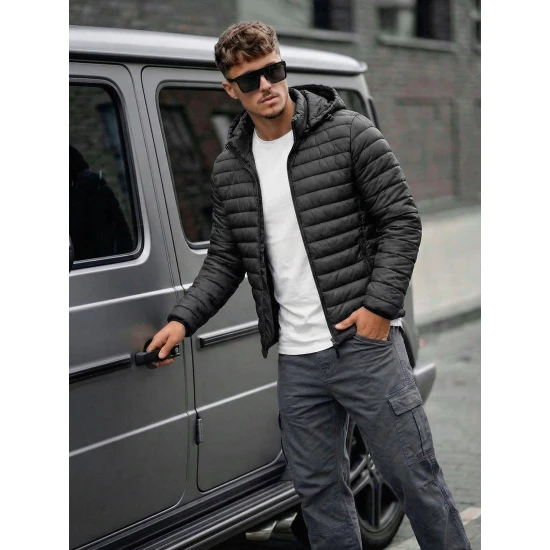 Vyriška pereinamojo sezono dygsniuotra juoda striukė Adam Vyriškos Striukės ir Paltai