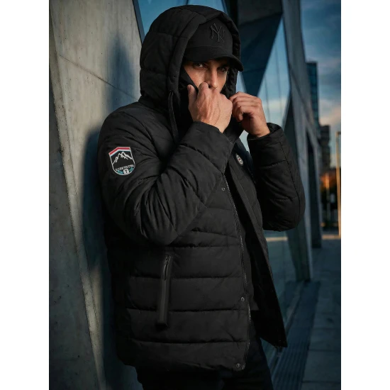 Vyriška juoda striukė su gobtuvu Hari