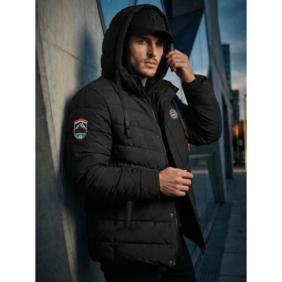 Vyriška juoda striukė su gobtuvu Hari