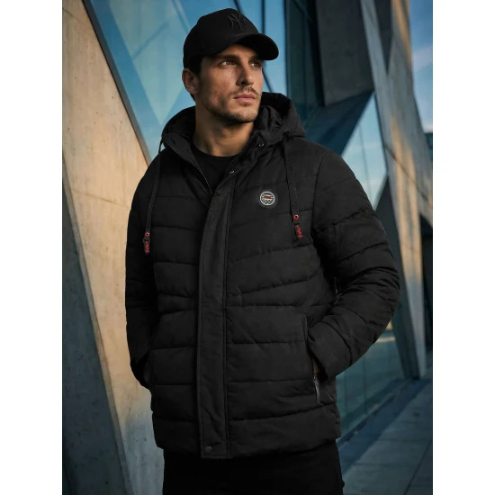 Vyriška juoda striukė su gobtuvu Hari