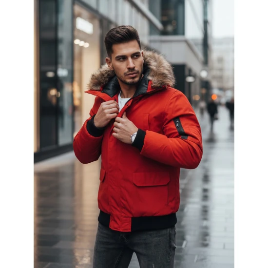 Bomber stiliaus žieminė raudona vyriška striukė Lemor JS/201901