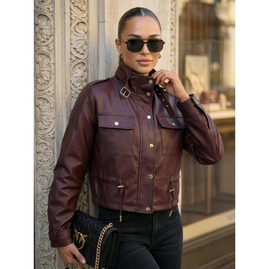 Moteriška bordo odinė striukė Elan Moteriškos striukės