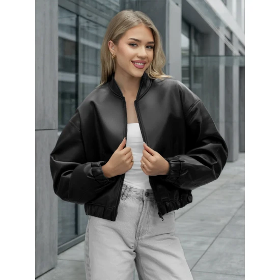 Moteriška juoda odinė striukė Ketrin