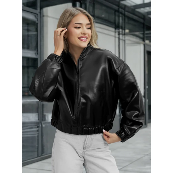 Moteriška juoda odinė striukė Ketrin