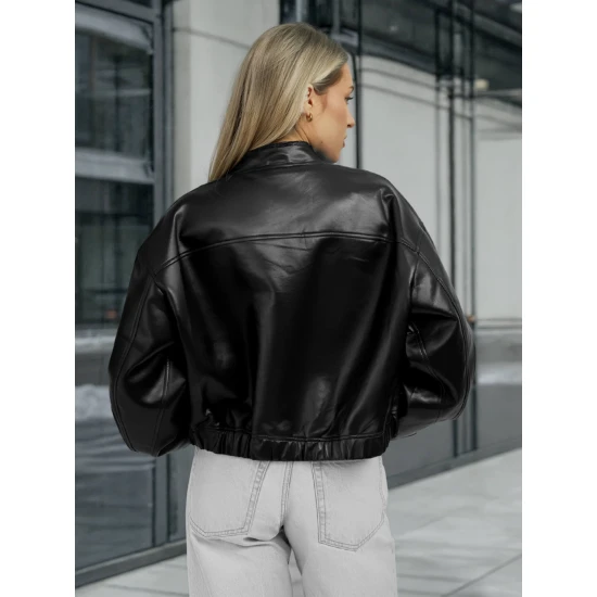 Moteriška juoda odinė striukė Ketrin