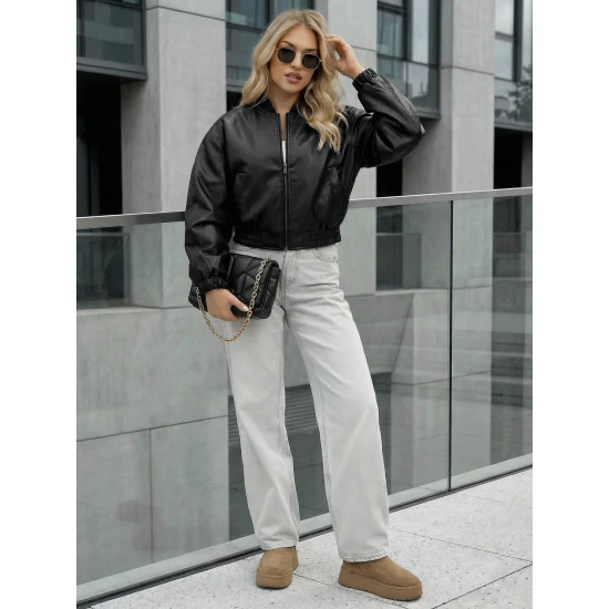 Moteriška juoda odinė striukė Ketrin