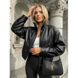 Moteriška juoda odinė striukė Capri