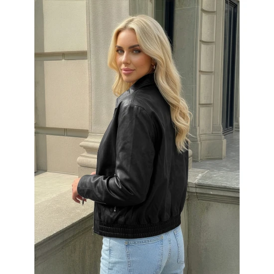 Moteriška juodos spalvos odinė striukė Jase Moteriškos striukės