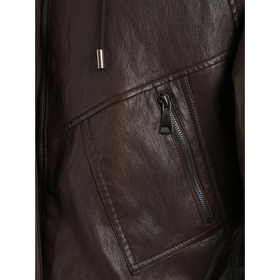 Moteriška tamsiai ruda odinė striukė Capri Moteriškos striukės