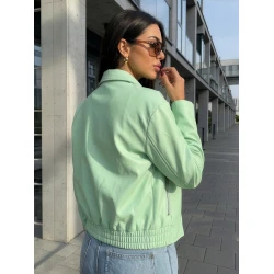 Moteriška mėtų spalvos odinė striukė „Jase“