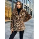 Moteriška ruda kailinė striukė su gyvūniniu raštu Leopard Moteriškos striukės