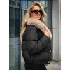 Reine Women's Black Winter Jacket with Fur Trim
