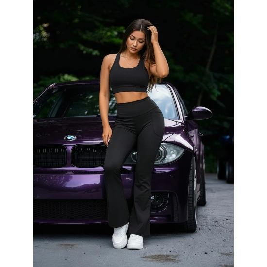 Moteriškos juodos plačios tamprės Sport