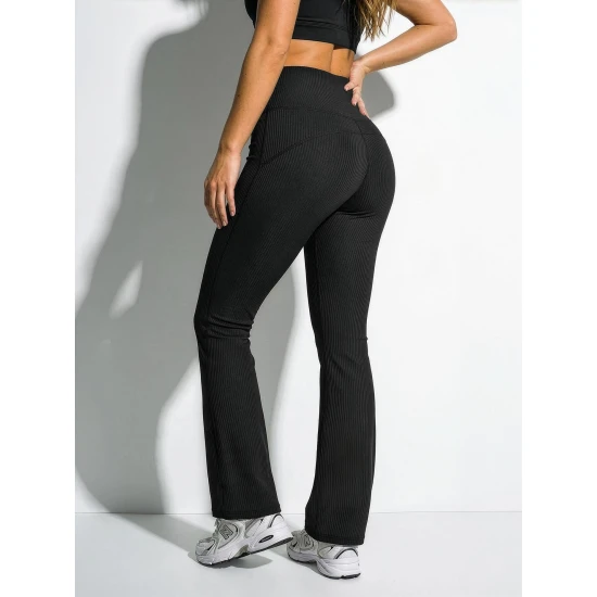 Moteriškos plačios juodos spalvos kelnės Siden Laisvalaikio kelnės