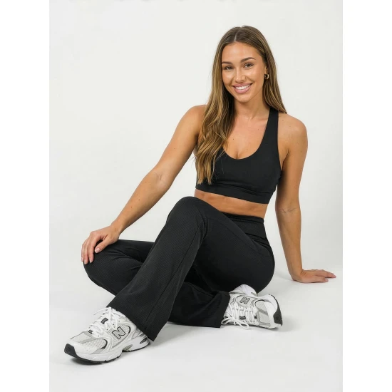 Moteriškos plačios juodos spalvos kelnės Siden Laisvalaikio kelnės