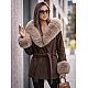Mika Women's Brown Coat with Fur Trim