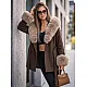 Mika Women's Brown Coat with Fur Trim