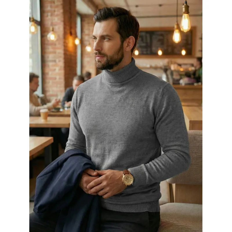 Vyriškas pilkas megztinis su aukštu kaklu Melba