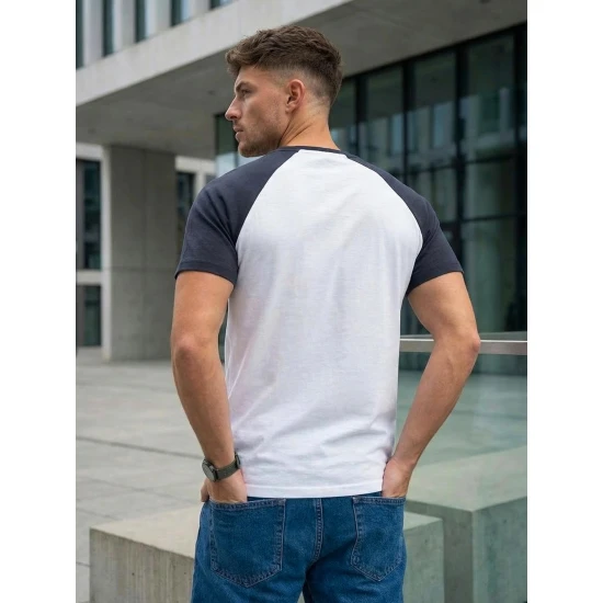 Vyriški balti/tamsiai mėlyni marškinėliai Dilan Marškinėliai