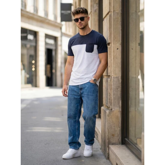 Vyriški balti/tamsiai mėlyni marškinėliai Billy Marškinėliai