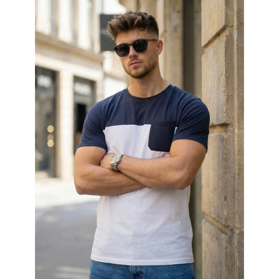 Vyriški balti/tamsiai mėlyni marškinėliai Billy Marškinėliai