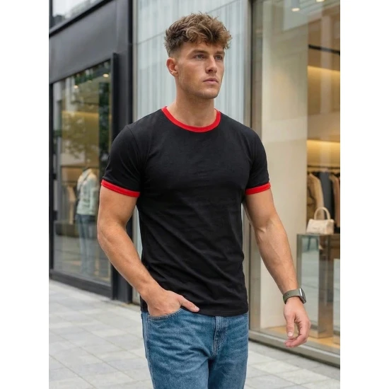 Vyriški juodi marškinėliai Manter Vienspalviai marškinėliai