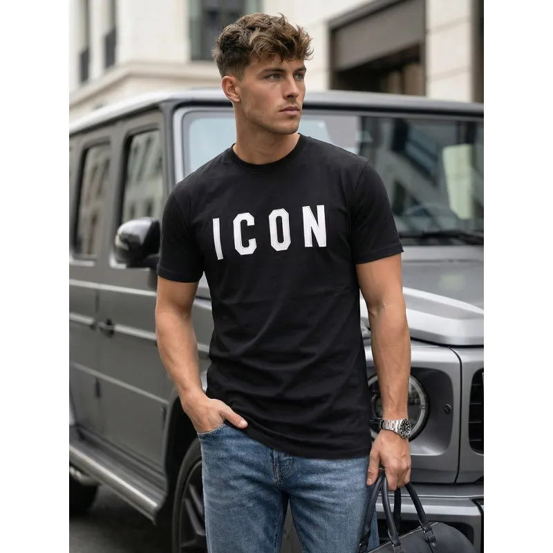 Men's black T-shirt Icon Koszulka z napisami
