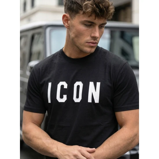 Vyriški juodi marškinėliai Icon Marškinėliai su užrašais