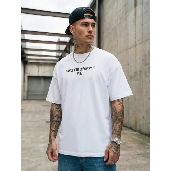 Vyriški balti oversize marškinėliai Dreamers Marškinėliai su užrašais