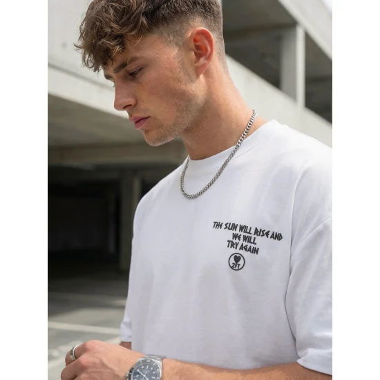 Vyriški balti oversize marškinėliai Jevin Marškinėliai su užrašais