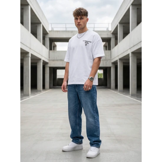 Vyriški balti oversize marškinėliai Jevin Marškinėliai su užrašais