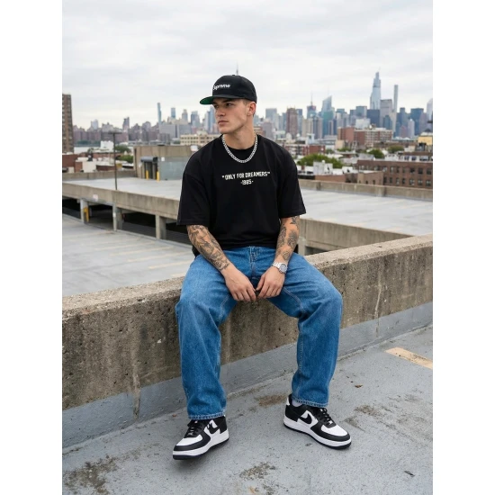 Vyriški juodi oversize marškinėliai Dreamers Marškinėliai su užrašais